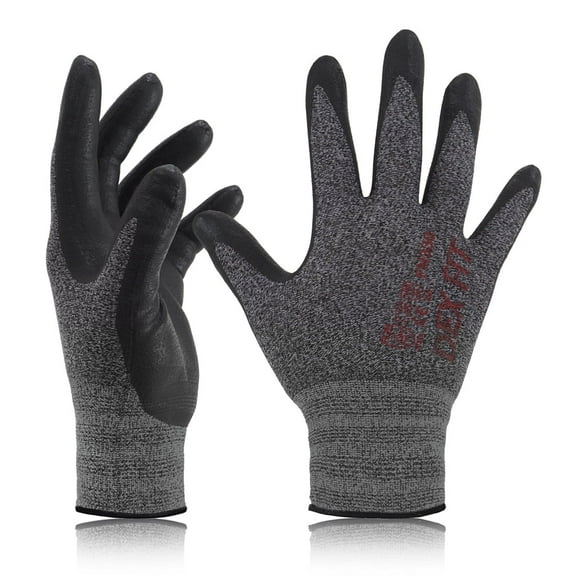 DEX FIT FN330 Black/Grey Nitrile Coated Multipurpose Work Gloves, Breathable and Durable, Large, 3 Pairs