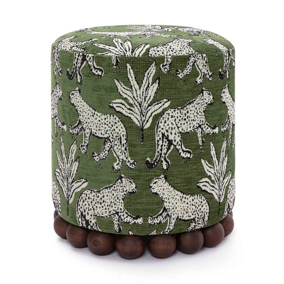 TOV Furniture Dex Olive Green Leopard Jacquard Ottoman