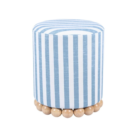 Dex Pastel Blue Striped Linen Ottoman