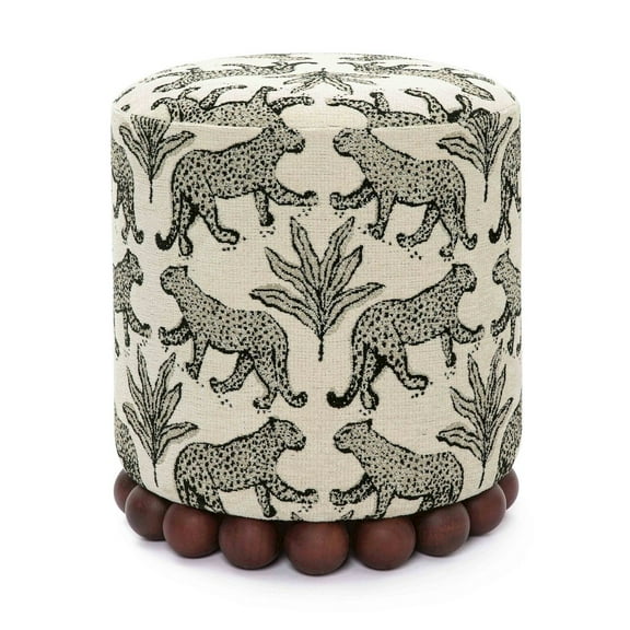 TOV Furniture Dex Cream Leopard Jacquard Ottoman