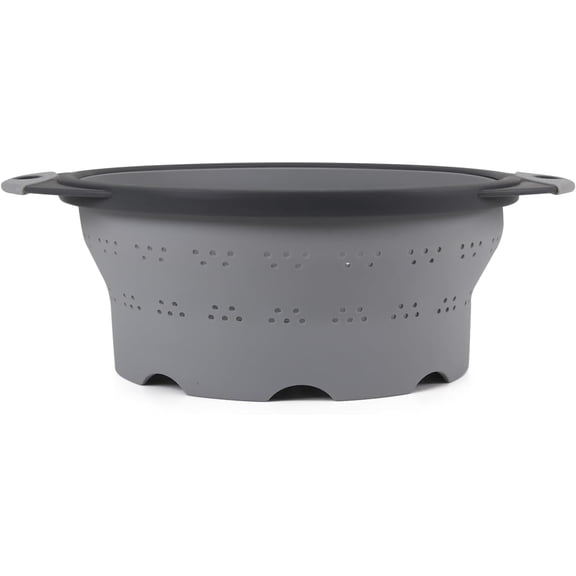 Dexas 8" Collapsible Silicone Colander in Cool Grey, Kitchen Strainer with Handles, 7.2 Cup Capacity | BPA-Free, Heat-Resistant, Space-Saving Kitchen Tool