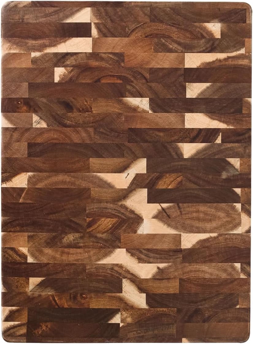 Dexas Acacia End Grain Reversible Butcher Block Cutting Board – 11.8" x 16.14" | Heavy-Duty Wood Chopping Board with Recessed Finger Grips