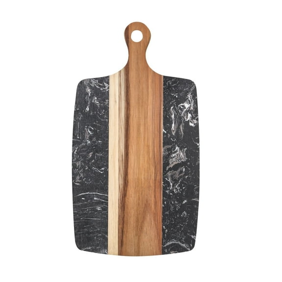 Dexas Acacia Wood and Black Marble, 8.66" x 15.75" Serving Board with Handle