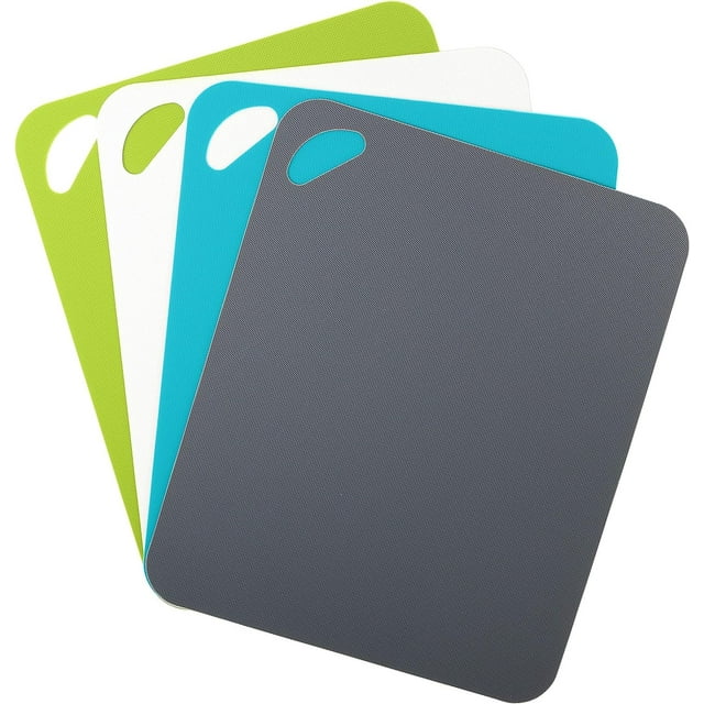 Dexas Heavy Duty Cutting Board Grippmat, Flexible Cutting Boards for Kitchen, Set of 4, Non Slip Plastic Board Cutting Mat 11.5 by 14 inches, Gray, Turquoise, White, Green Set Kitchen Gadgets