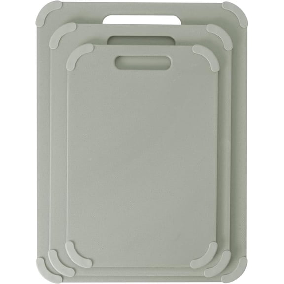 Dexas Fresh Prep 3-Pack Non-Slip Cutting Board Set  Dishwasher Safe Plastic Boards with Silicone Grip Corners & Handle, Sage (14.17" x 10.63", 12.6" x 9.06", 11.02" x 7.48")