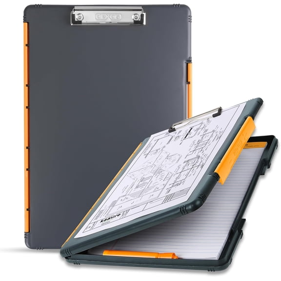 Dexas Legal Size XL Slimcase 2 Storage Clipboard, Gray with Orange Clip, 15.5" x 10.5"