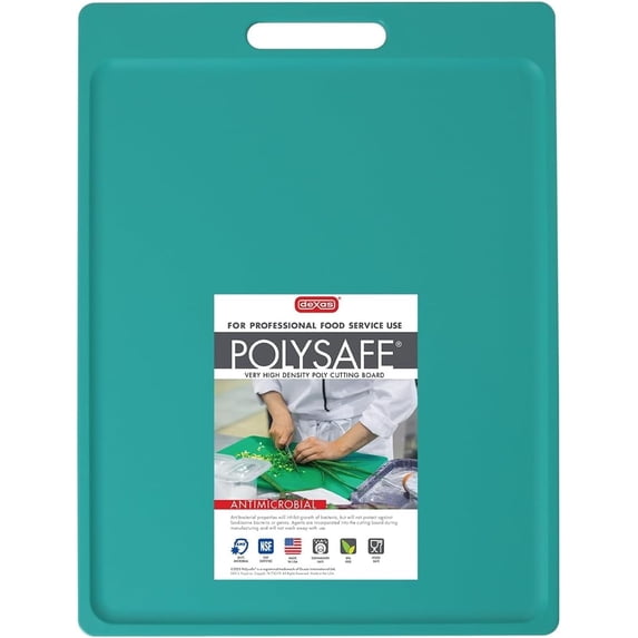 Dexas NSF Certified Polysafe Cutting Board with Handle, 11 x 14.5 Inches, Reversible Kitchen Cutting Board, Teal Green