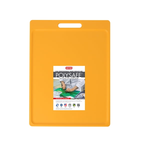 Dexas NSF Certified Polysafe Cutting Board with Handle, 11 x 14.5 Inches, Reversible Kitchen Cutting Board, Yellow