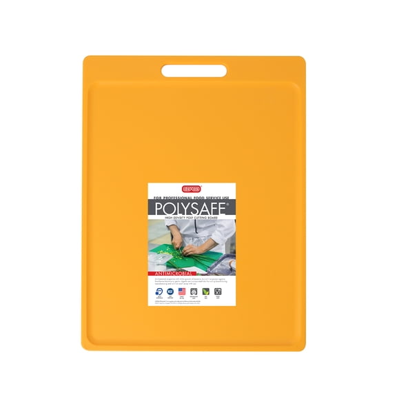 Dexas NSF Certified Polysafe Cutting Board with Handle, 11 x 14.5 Inches, Reversible Kitchen Cutting Board, Yellow