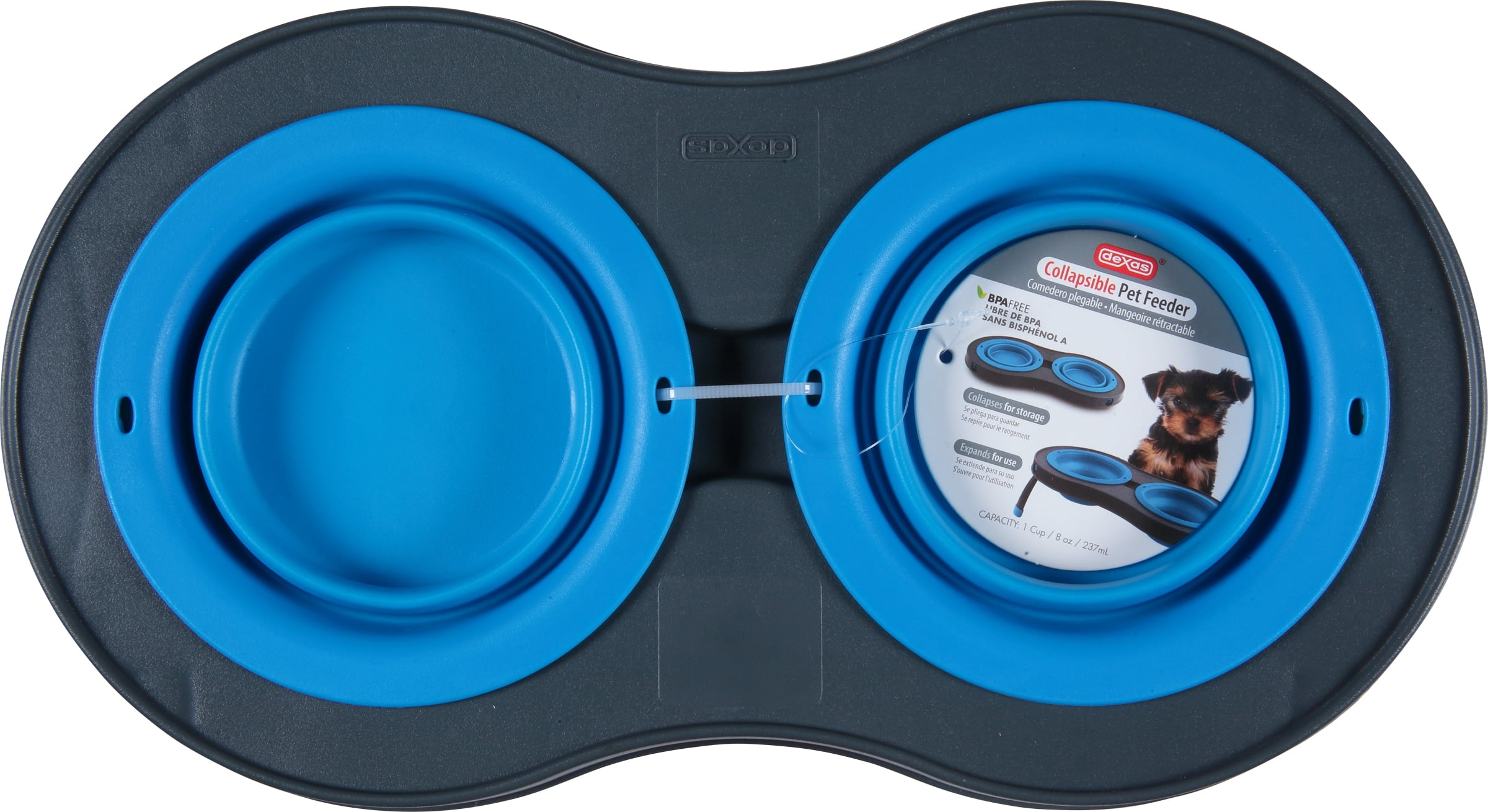 Small Blue Elevated Pet Feeder with Collapsible Bowls