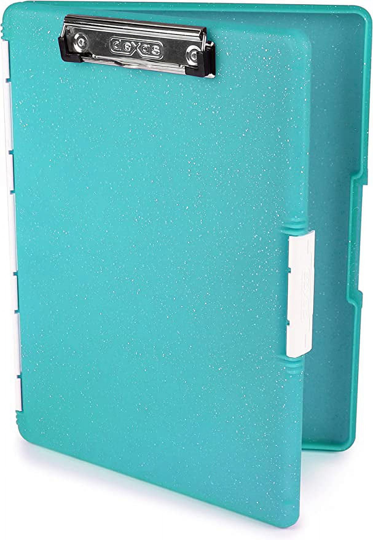 Dexas Slimcase 2 Storage Clipboard with Side Opening, Teal Glitter, Office Supplies Clipboards to Organize, Carry and Store, A4 Holder, Combine Style and Functionality, Nursing Clipboard