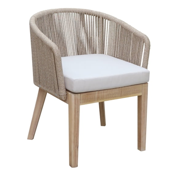 Benjara Dexi 24 Inch Set of 2 Dining Chairs, Acacia Wood Frame, Beige Woven Rope
