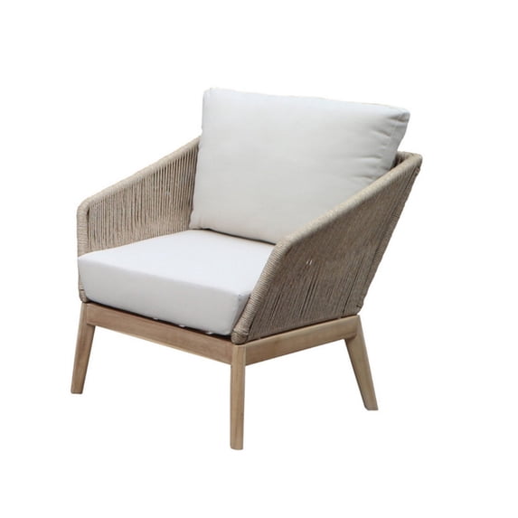 Dexi 30 Inch Patio Sofa Chair, Fade Resistant Fabric Cushions, Beige Rope - Saltoro Sherpi
