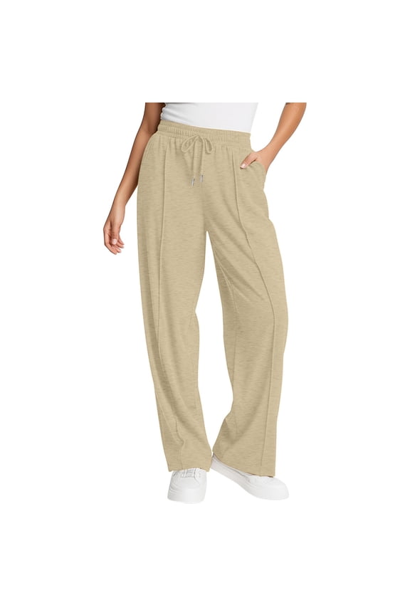 Dexiang Womens Causal Wide Leg Pants,Plud Sieze Sweatpants for Juniors Girls Clearance Casual High Waisted Workout Joggers Lounge Pants Athletic Baggy Khaki M