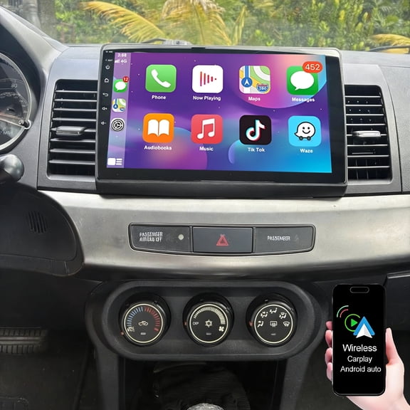 Dexico 10.1 Inch IPS Touchscreen Car Stereo for Mitsubishi Lancer 2007-2013 with Wireless CarPlay & Android Auto, 2+64G Car Radio Support GPS WiFi Bluetooth FM/RDS Backup Camera