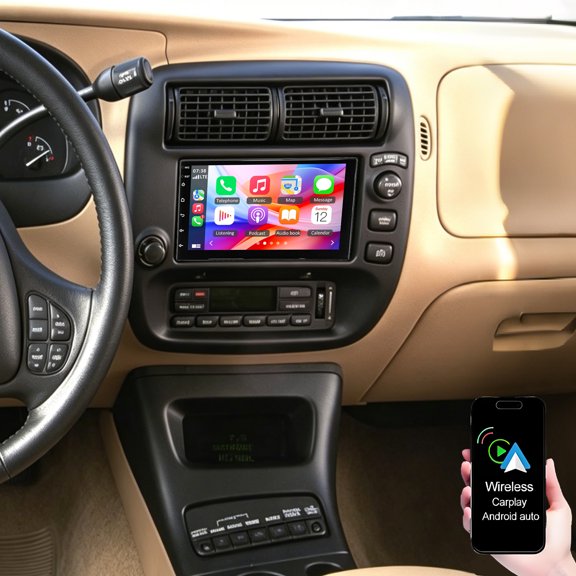 Dexico 2+32G Android Car Stereo for Ford Explorer 1995-2001 with Wireless CarPlay Android Auto, 7" Touch Screen Car Radio with Bluetooth WiFi GPS Navigation Mirror Link FM/RDS Backup Camera