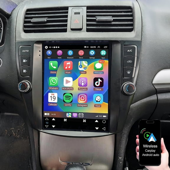 Dexico 2+64GB Android Car Radio for onda Accord 2003-2007 with Wireless Carplay/Android Auto, 9.7 Inch HD Touchscreen Car Stereo with GPS WiFi Bluetooth FM/RDS EQ SWC Backup Camera MIC