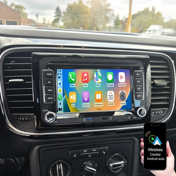 Dexico 2+64GB Car Radio Stereo Compatible with VW, Android 7inch IPS Touchscreen Support Bluetooth/Wireless CarPlay Android Auto/GPS/FM/MirrorLink/Backup Camera