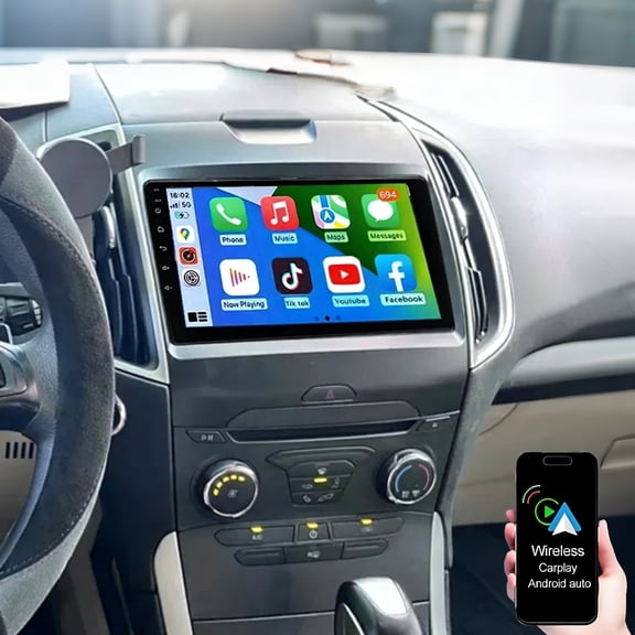 Dexico 2G+64G Android 15 Car Radio Stereo for Ford Edge 2015-2018 with Wireless Carplay Android Auto, 9 inch Touch Screen Car Player Bluetooth WiFi GPS FM RDS EQ+Free AHD Backup Camera