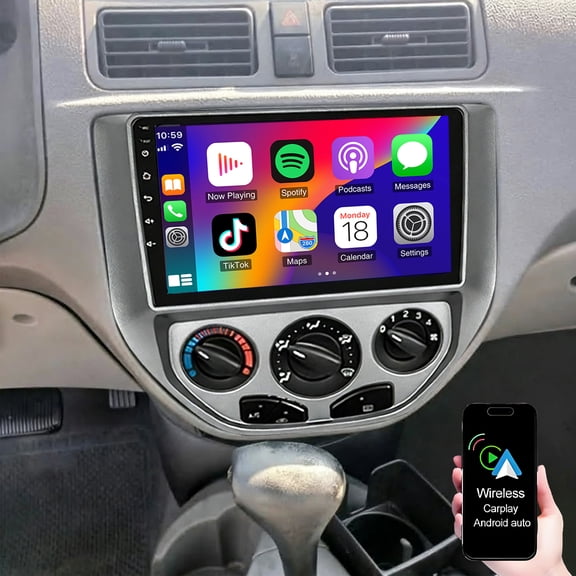 Dexico 4+64G Car Radio for Ford Focus 2005-2007 with Wireless Carplay Android Auto,9" Touchscreen Android Car Stereo Radio with Mirror Link WiFi/GPS Bluetooth FM RDS EQ SWC+AHD Backup Camrea