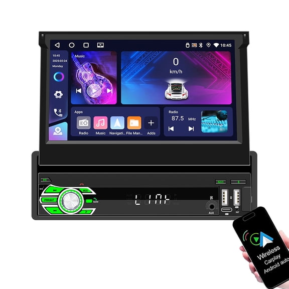 Dexico 4+64GB 7" Double Din Car Stereo with Wireless Carplay Android Auto, Car Radio Screen Support Bluetooth 5.1 Touchscreen SWC FM/AM GPS Navigation Car Player