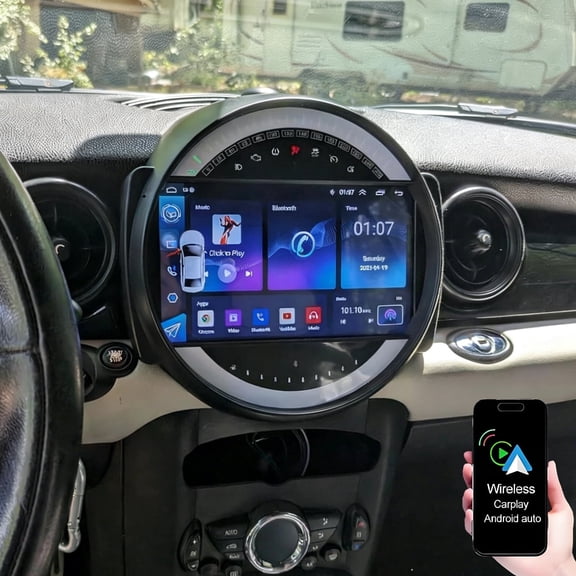 Dexico 4+64GB Android 15 Car Radio for Mini Cooper R56 2007-2014 with Wireless Carplay/Android Auto, 9 Inch HD Touchscreen Car Stereo with GPS WiFi Bluetooth FM/RDS EQ SWC Backup Camera