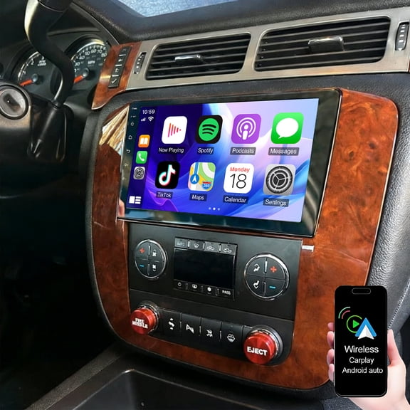 Dexico 4+64GB Car Radio Stereo for Chevrolet Tahoe Suburban GMC Sierra Yukon Acadia 2006-2014. 9" Touchscreen Head Unit with Wireless Carplay Android Auto WiFi Bluetooth GPS FM SWC Backup Camera