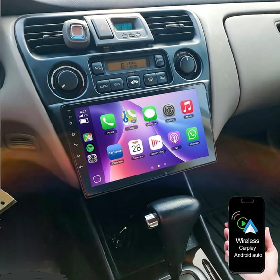 Dexico 4G+64G Android Car Stereo Radio for Honda Accord VI 1998-2002 9 Inch Touch Screen with Wireless Carplay Android Auto WiFi Bluetooth GPS Navigation SWC FM RDS Backup Camera MIC