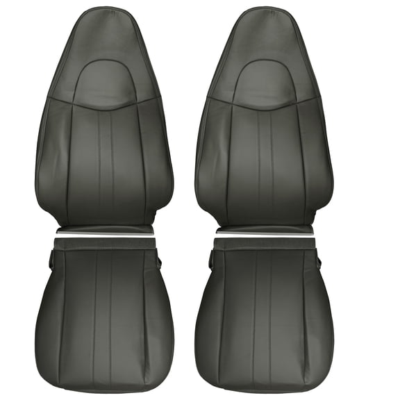 Dexico 4Pcs Driver Passenger Vinyl Seat Covers Dark Gray for Chevy Express 1500 2500 2003-2014 Replace FRSD0304DB12