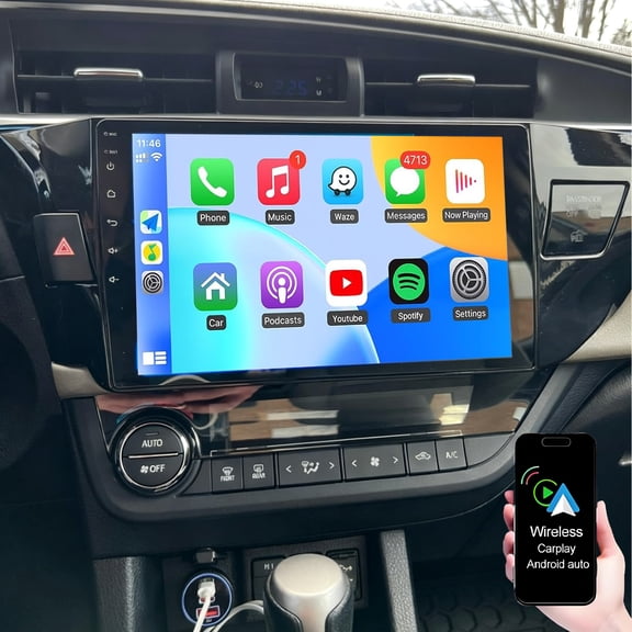Dexico Android 13 Car Stereo for Toyota Corolla 2014 2015 2016 with Wireless Carplay Android Auto, 10 Inch HD Touchscreen Radio with WiFi GPS Bluetooth FM/RDS EQ SWC Backup Camera