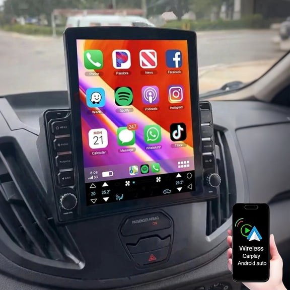 Dexico Android Car Radio for Ford Transit Custom 2013-2019, 2+64GB 9.7 Inch IPS Touchscreen Car Stereo with Wireless Carplay Android Auto GPS Bluetooth WiFi EQ FM/RDS Backup Camrea