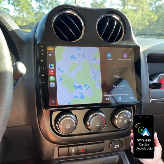 Dexico Android Car Radio for Jeep Compass Patriot 2009-2016 with Wireless CarPlay Android Auto, 10" Touchscreen Car Stereo Support Mirror Link GPS WiFi Bluetooth FM RDS SWC AHD Backup Camera