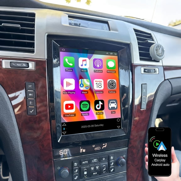 Dexico Car Radio for Cadillac Escalade 2007-2012, Car Stereo with Wireless CarPlay Android Auto 9" Touchscreen Bluetooth GPS Navigation WiFi FM/RDS SWC Mirror Link Split Screen AHD Backup Camera