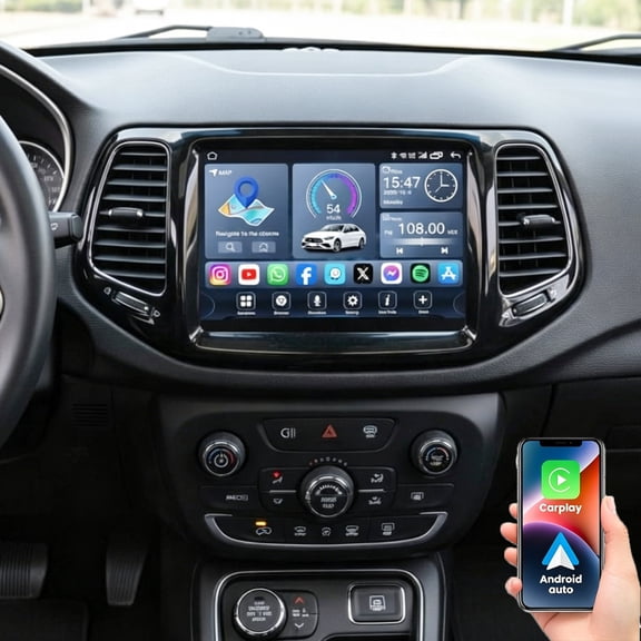 Dexico Car Radio for Jeep Compass 2017-2020, 4+64GB 10.2 Inch IPS Touchscreen Stereo with Wireless CarPlay Android Auto Bluetooth WiFi GPS FM/RDS Mirror Link Backup Camera