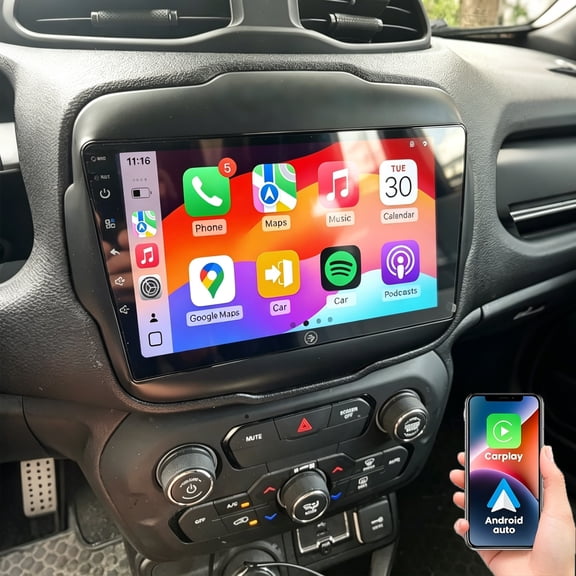 Dexico Car Radio for Jeep Renegade 2015-2020 Stereo with Wireless Apple CarPlay Android Auto, 9 Inch Touchscreen Car Player Support Bluetooth WiFi Mirror Link SWC GPS Navi Backup Camera