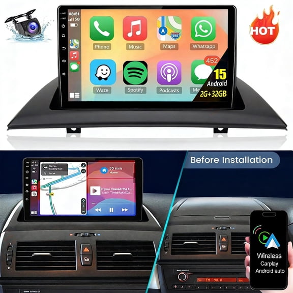 Dexico Car Stereo for BMW X3 E83 2004-2012 with Wireless Apple Carplay and Android Auto, 9 Inch Touch Screen Car Radio Support Bluetooth/Mirror Link/FM/WiFi/GPS Navigation + Backup Camera