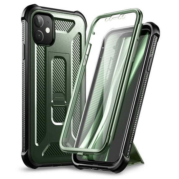 Dexnor Apple iPhone 11 Case with Screen Protector and Kickstand Heavy Duty 2 in 1 Dual Layer 360 Full Body Protective Rugged Shockproof Bumper Cover Case for iPhone 11 6.1 inch,Dark Green
