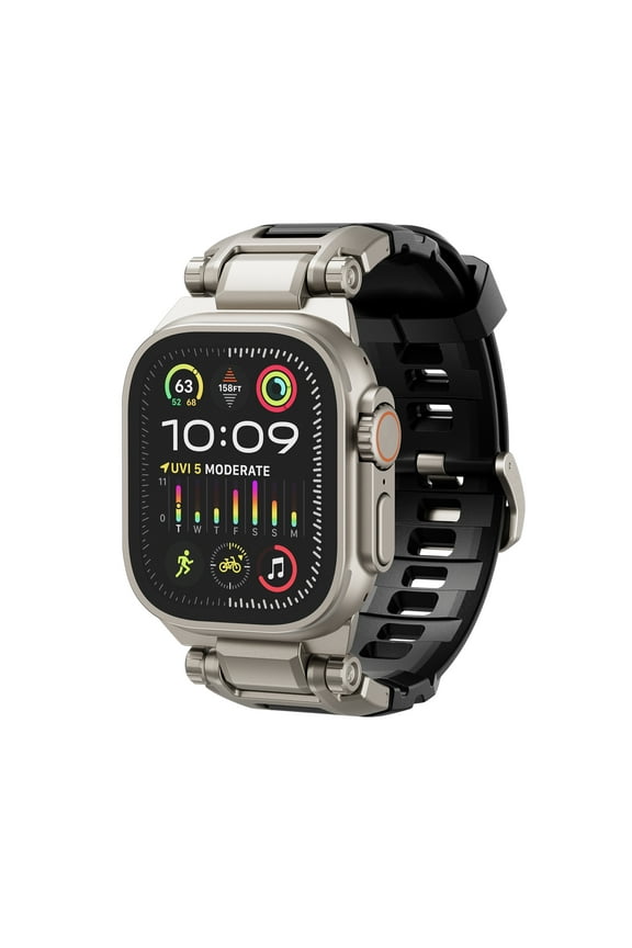 Band Compatible with Apple Watch Ultra 2/Ultra 49mm, Apple Watch Series 10 46mm, 9/8/7 45mm, SE2/SE/6/5/4 44mm, 3/2/1 42mm Apple Watch Band Metal Connector to Match Ultra's Titanium Case,Black