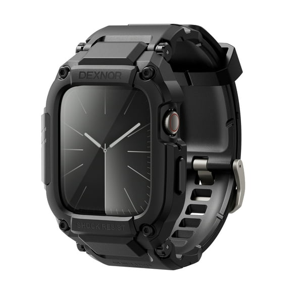 Dexnor for Apple Watch Series 9/8/7 [45mm] Band with Case, Series SE2/SE/6/5/4 [44mm] Band, [Built-in Tempered Glass Screen Protector] Snap-on Rugged Apple Watch Cover with Band for iWatch 45mm 44mm