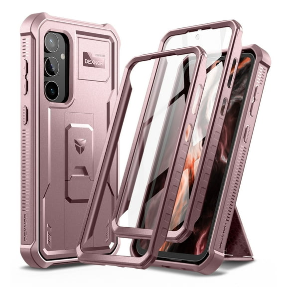 Dexnor Bumper Case for Samsung Galaxy S23 FE (2023), Full-Body Shockproof Rugged Heavy-Duty Protective Cover Dual-layer Protection with 2 Front Frames & Built-in Screen Protector & Kickstand,Pink