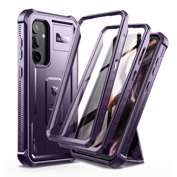 Dexnor Bumper Case for Samsung Galaxy S23 FE (2023), Full-Body Shockproof Rugged Heavy-Duty Protective Cover Dual-layer Protection with 2 Front Frames & Built-in Screen Protector & Kickstand,Purple