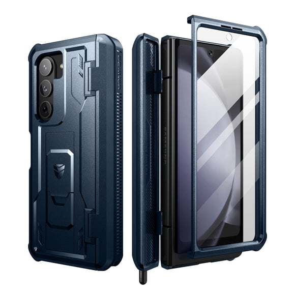 Dexnor BumperShock Case for Samsung Galaxy Z Fold 5 [Hinge Coverage],Full-body Shockproof Rugged Bumper Case Heavy Duty Protective Cover with Built-in Screen Protector & Kickstand & S Pen Slot, Blue