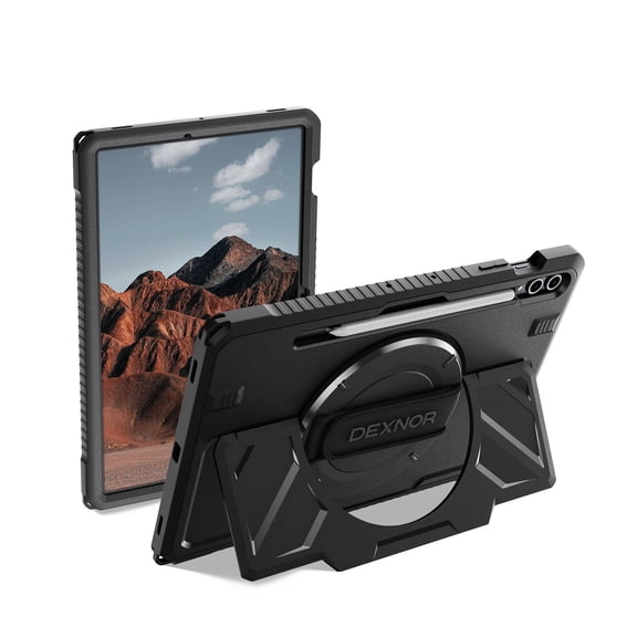 Dexnor Case for Samsung Galaxy Tab S10+ Plus 2024/S9+ Plus 2023 12.4", Rugged Protective Case with 360° Rotating Hand Strap & Stand & Screen Protector & S Pen Holder Shockproof Full-Body Cover,Black