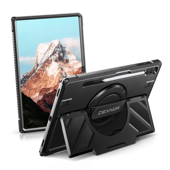 Dexnor Case for Samsung Galaxy Tab S10 Ultra/S9 Ultra/S8 Ultra 14.6 inch, Rugged Protective Case with 360° Rotating Hand Strap & Large Stand & Screen Protector & S Pen Holder Full-Body Cover, Black