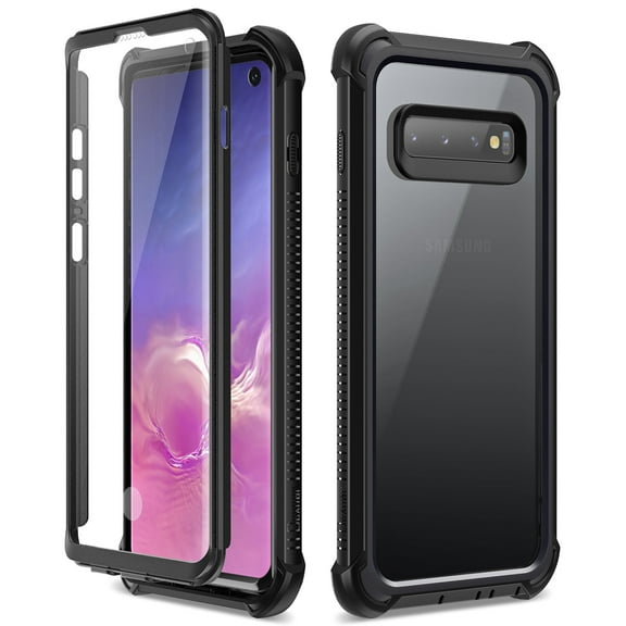 Dexnor Galaxy S10 Case with Built-in Screen Protector Clear Rugged Full Body Protective Shockproof Hard Back S10 case Dual Layer Heavy Duty Bumper Cover Case for Samsung Galaxy S10,Black