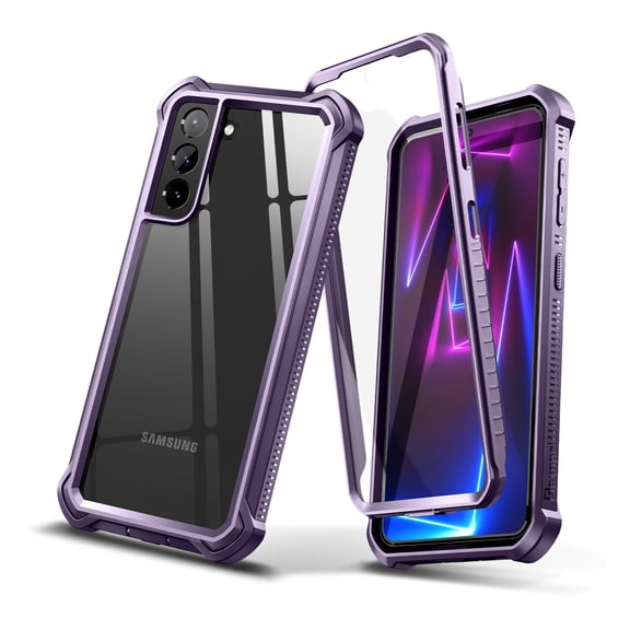 Dexnor Compatible with Samsung Galaxy S21 Plus Case with Screen Protector Electroplated Frame Clear Back Cover Rugged 360 Full Body Protective Shockproof Heavy Duty Bumper,Purple