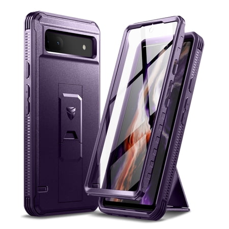 Dexnor Full Body Case for Google Pixel 6A, [Built in Screen Protector and Kickstand] Heavy Duty Military Grade Protection Shockproof Protective Cover for Google Pixel 6A, Purple