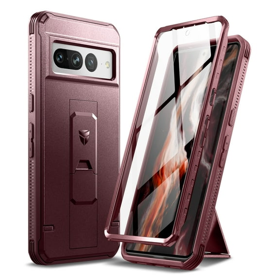 Dexnor Full Body Case for Google Pixel 7 Pro, [Built in Screen Protector and Kickstand] Heavy Duty Military Grade Protection Shockproof Protective Cover for Google Pixel 7 Pro, Red