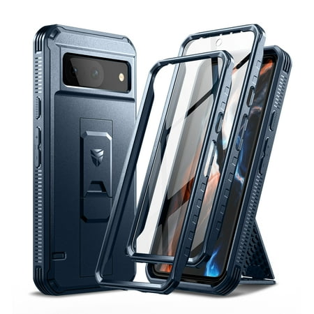 Dexnor Full Body Case for Google Pixel 8, Built-in Screen Protector and Kickstand, [Extra Front Frame] Heavy Duty Military Grade Protection Shockproof Rugged Cover Case for Pixel 8 5G, Blue