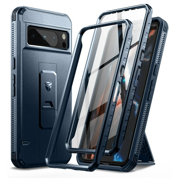 Dexnor Full Body Case for Google Pixel 8 Pro, Built-in Screen Protector and Kickstand, [Extra Front Frame] Heavy Duty Military Grade Protection Shockproof Rugged Cover Case for Pixel 8 Pro 5G, Blue